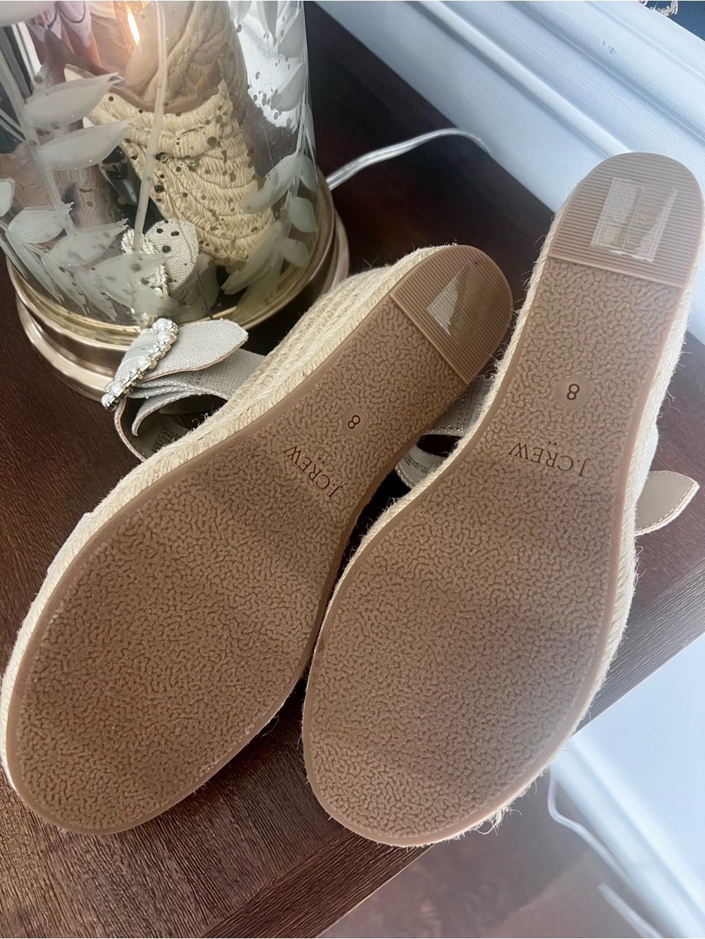 J. Crew Cream Espadrille Wedge Sandals with Jeweled Pearl Buckle - Picture 3 of 4